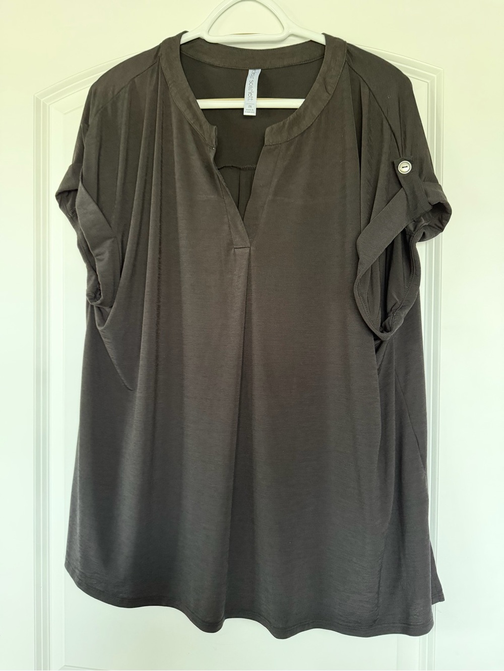 Scarlett Taupe Short-Sleeve Notch-Neck Tunic